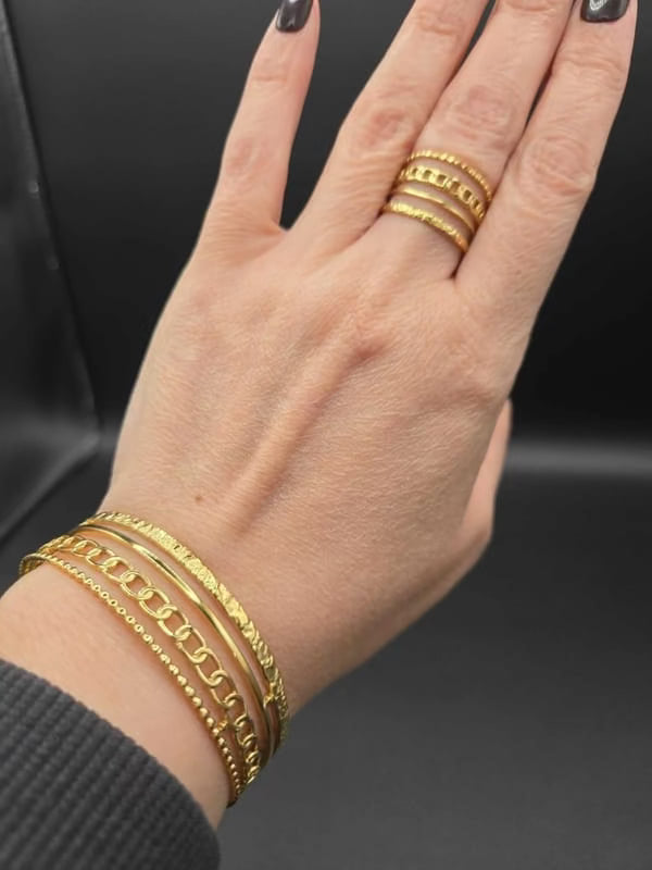 Chain Cuff Bangle & Ring Set | 18K Gold Plated Siwar Gallery