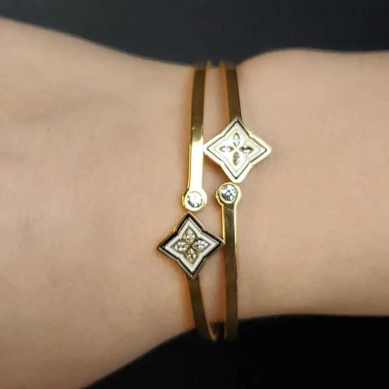 Artisanal Monogram Flower Bangles in Gold finish, with cubic zirconia stone on stones