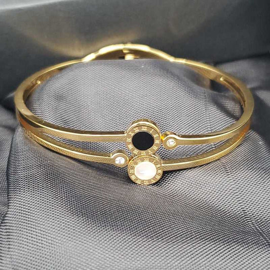 Black & White Italian Bangle in Gold finish on stones
