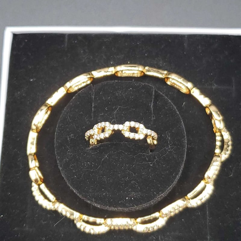 Chain Bangle & Ring Set | 21K Gold Plated Siwar Gallery