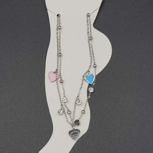 Classic Heart Anklet in Silver finish, with cubic zirconia stone on stones