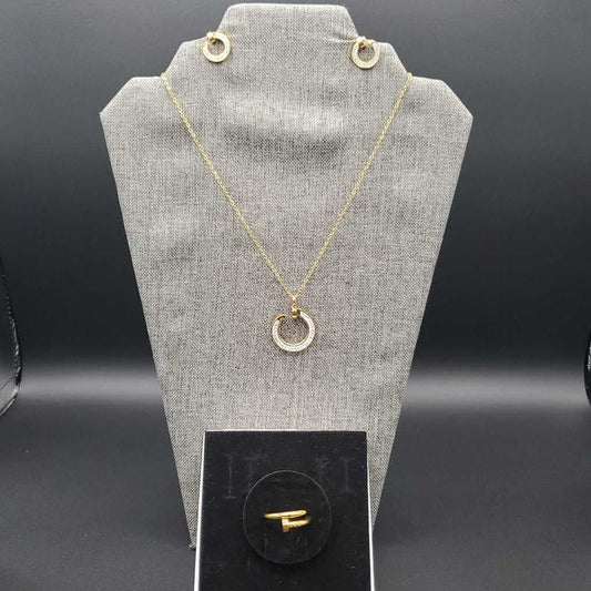 Classic Set in Gold finish, with cubic zirconia stone on a neutral background