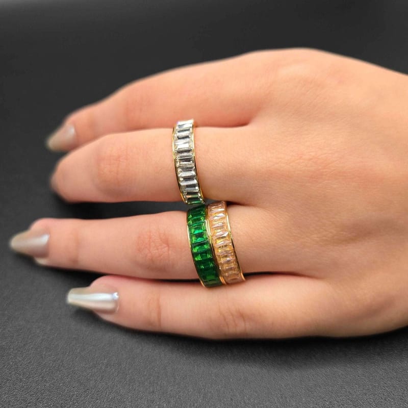 Baguette Stone Band Ring | 18K Gold Plated Siwar Gallery