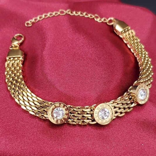Exquisite Italian Bracelet in Gold finish, with cubic zirconia stone on stones and Roman numerals