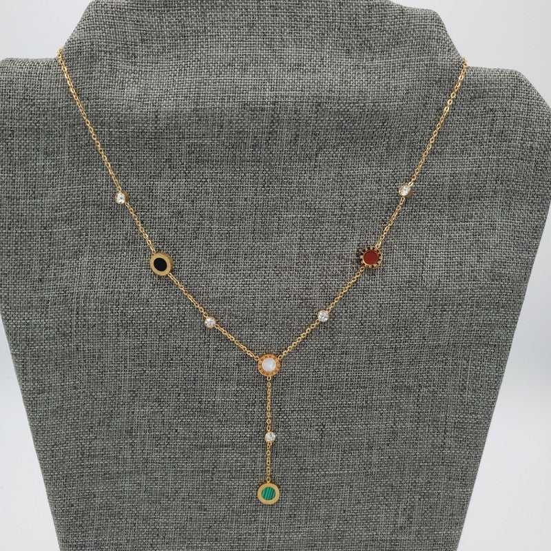 Italian Colorful Pendant Necklace - Gold Plated in Gold finish, with cubic zirconia stone on stones