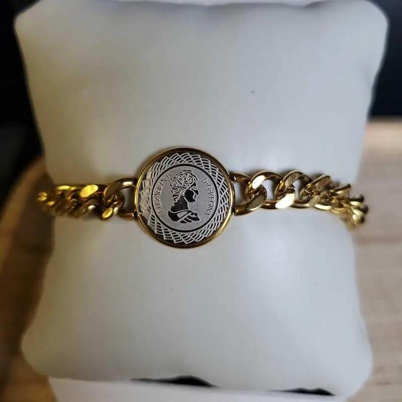 Modern Elizabeth Bracelet in Gold and Silver finish on a neutral background