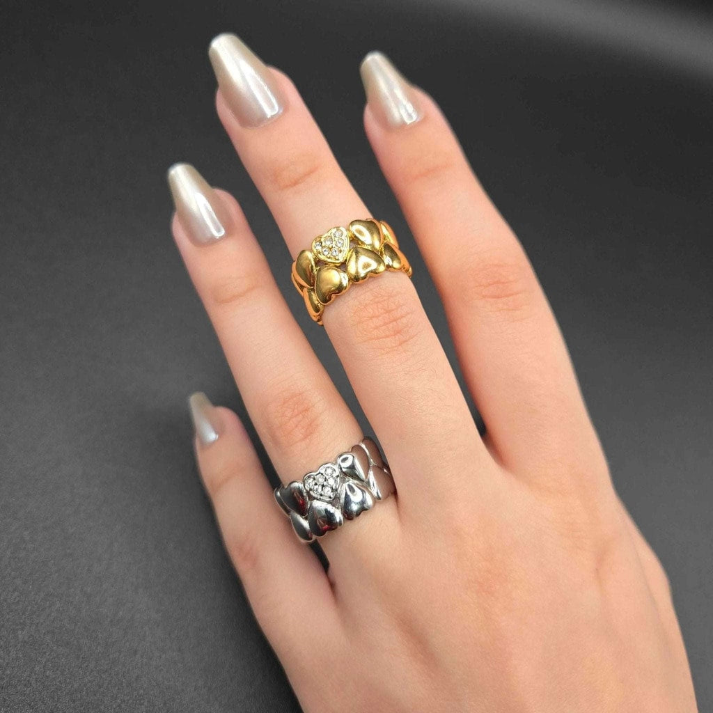 Puffy Hearts Band Ring | 18K Gold Plated Siwar Gallery