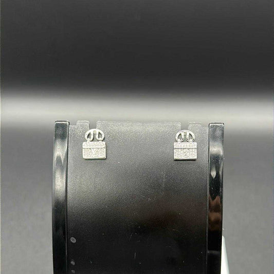 Radiant Monogram Earring in Silver finish, with cubic zirconia stone on stones in a lock design