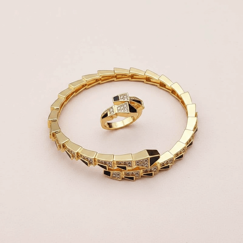 Serpent Viper Bangle & Ring Set | 21K Gold Plated