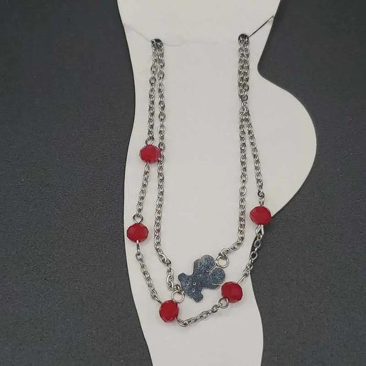 Teddy Bear Anklet in Silver finish on a neutral background