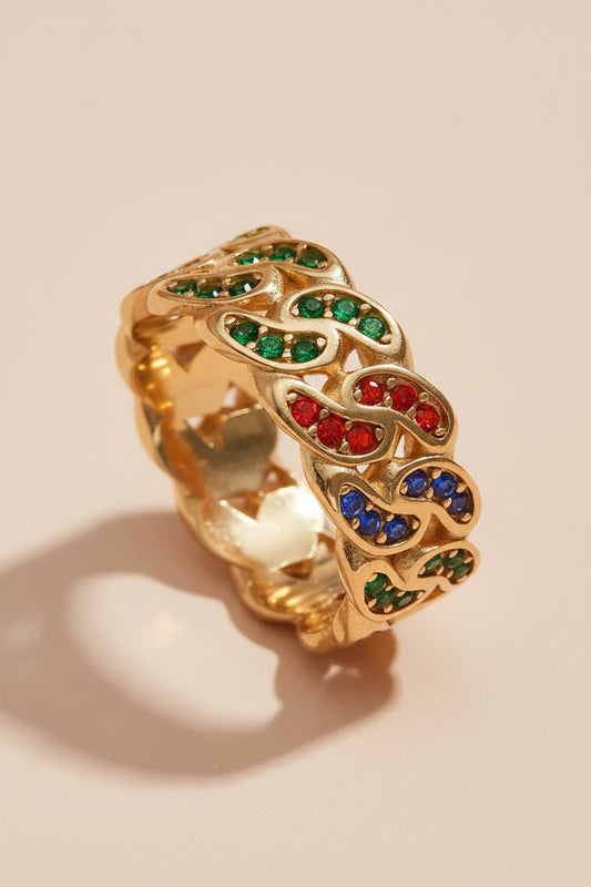 Rainbow Stone Open Link Band Ring