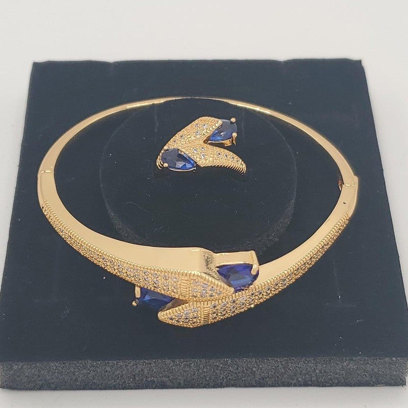 Arrow Bangle & Ring Set in Gold finish, with cubic zirconia stone on stones