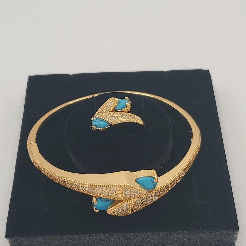 Arrow Bangle & Ring Set in Gold finish, with cubic zirconia stone on accents