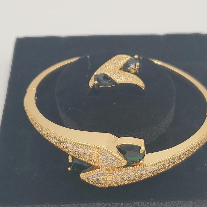Arrow Bangle & Ring Set in Gold finish, with cubic zirconia stone on embellishments
