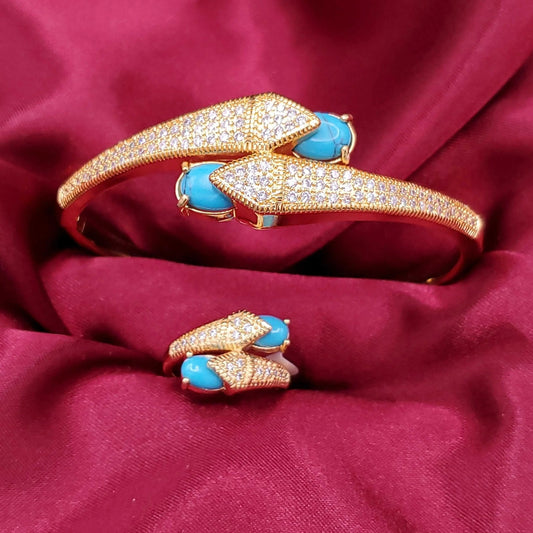Arrow Bangle & Ring Set in Gold finish, with cubic zirconia stone on pave
