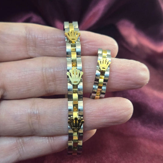 Bangle & Ring Set in Gold and Silver finish on a neutral background