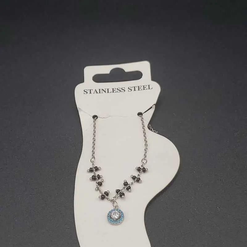 Blue Stone Anklet in Silver finish, with cubic zirconia stone on a neutral background