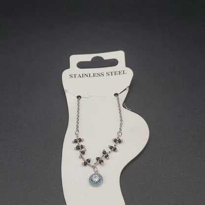Blue Stone Anklet in Silver finish, with cubic zirconia stone on a neutral background