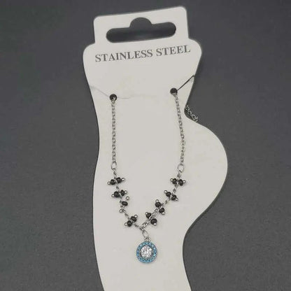 Blue Stone Anklet in Silver finish, with cubic zirconia stone on stone pendant