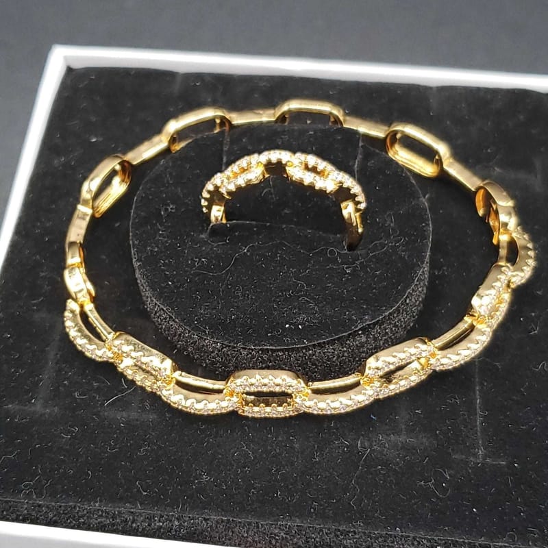 Chain Bangle & Ring Set | 21K Gold Plated Siwar Gallery