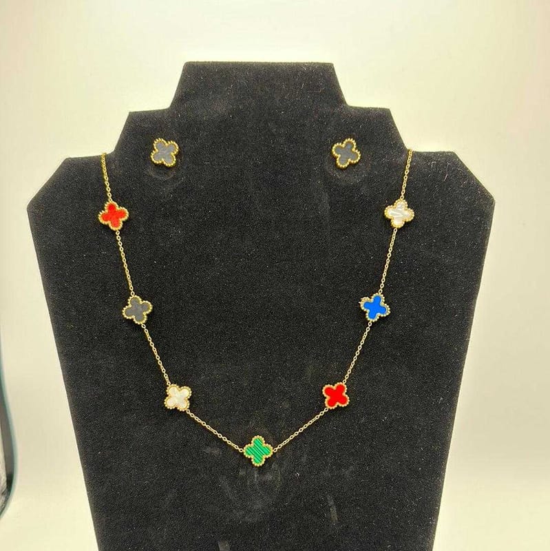Clover Colorful Enamel Set | 18K Gold Plated Siwar Gallery