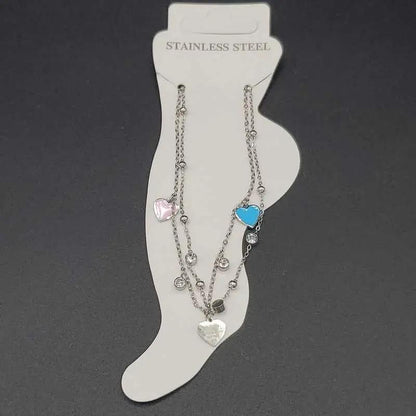 Classic Heart Anklet in Silver finish, with cubic zirconia stone on stones