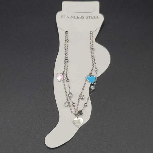 Classic Heart Anklet in Silver finish, with cubic zirconia stone on stones