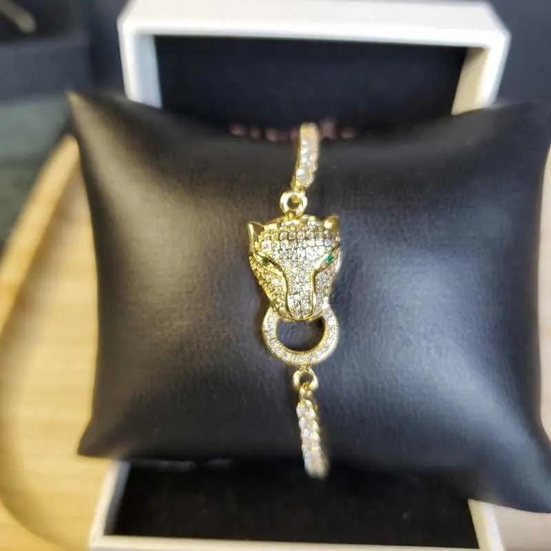 Classic Leopard Bracelet in Gold finish, with cubic zirconia stone on stones
