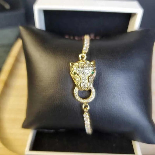 Classic Leopard Bracelet in Gold finish, with cubic zirconia stone on stones