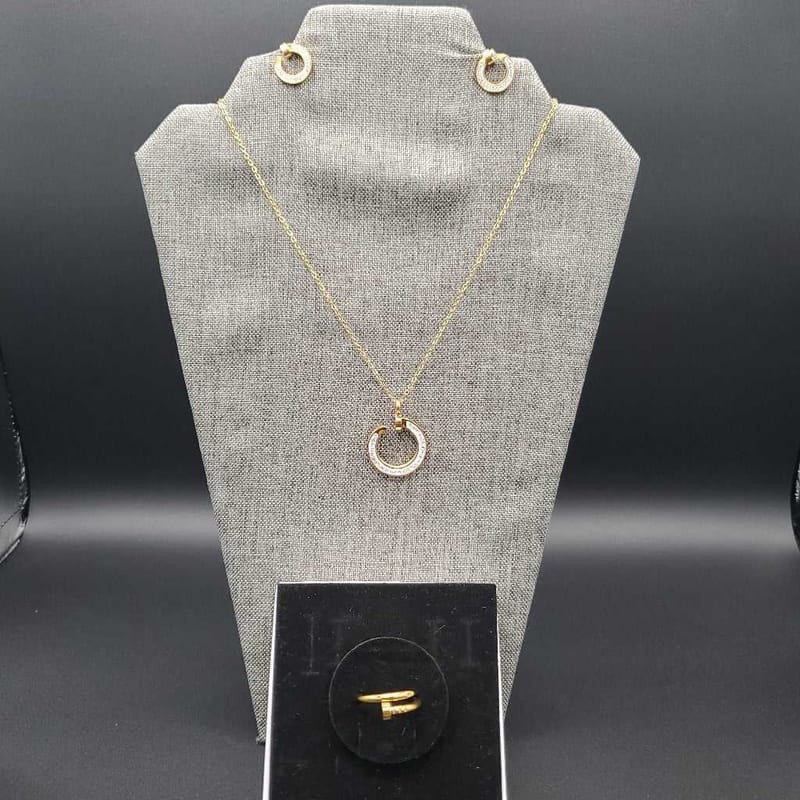 Classic Set in Gold finish, with cubic zirconia stone on a neutral background