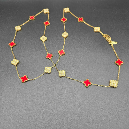 Clover Clover Necklace in Gold finish, with cubic zirconia stone on clover motifs