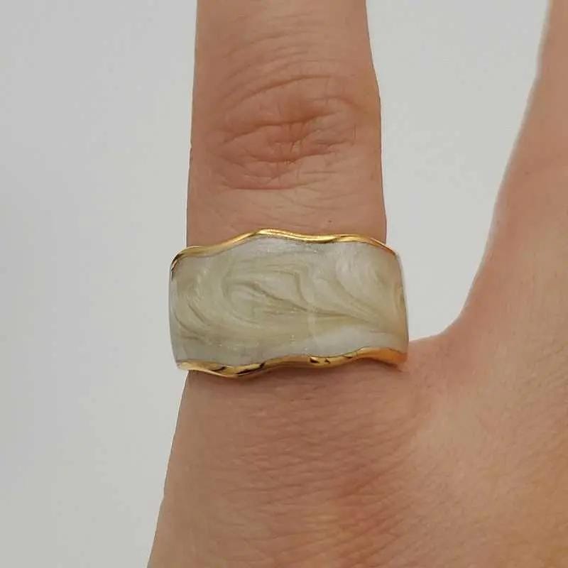 Colorful Enamel Ring - 21K Gold Plated Adjustable Ring in Gold finish on a neutral background