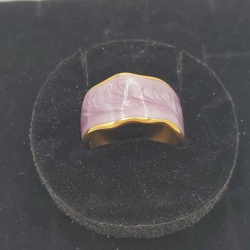 Colorful Enamel Ring - 21K Gold Plated Adjustable Ring in Gold finish on a neutral background
