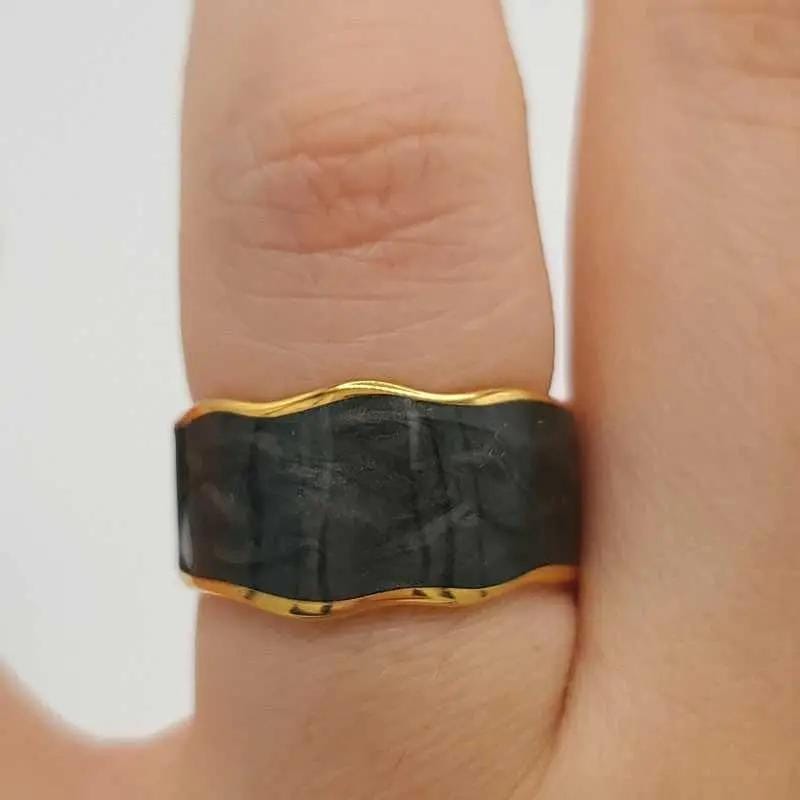Colorful Enamel Ring - 21K Gold Plated Adjustable Ring in Gold finish on a neutral background