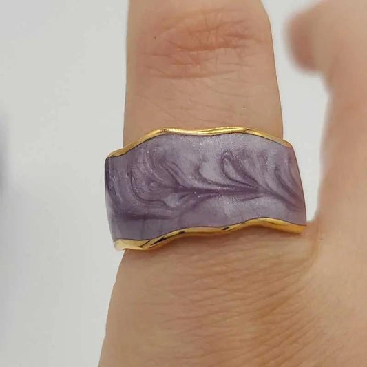 Colorful Enamel Ring - 21K Gold Plated Adjustable Ring in Gold finish on a neutral background