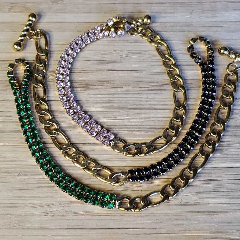 Colorful Stone Bracelet in Gold finish, with cubic zirconia stone on stones