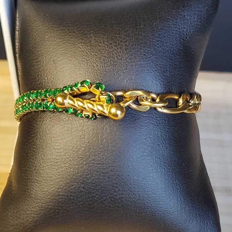 Colorful Stone Bracelet in Gold finish, with cubic zirconia stone on a neutral background