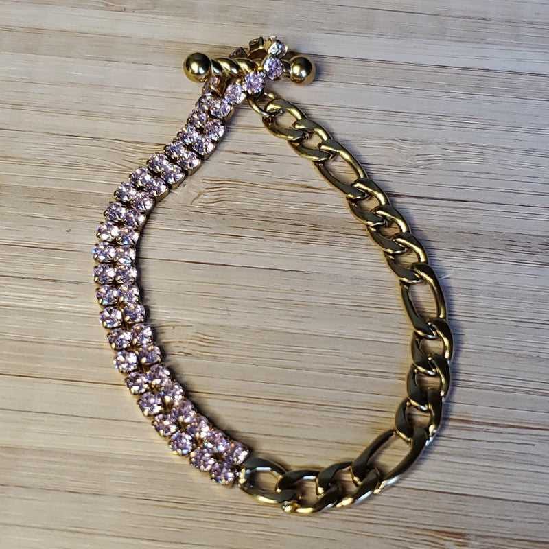 Colorful Stone Bracelet in Gold finish, with cubic zirconia stone on stones and half curb chain