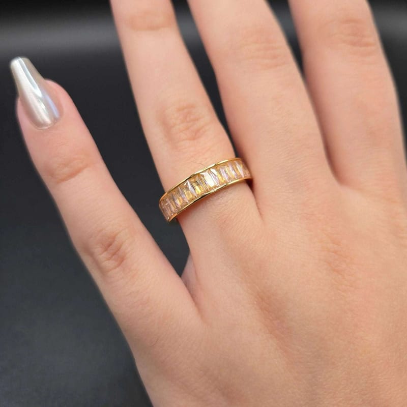 Baguette Stone Band Ring | 18K Gold Plated Siwar Gallery