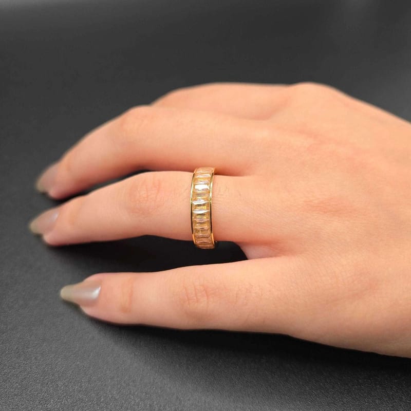 Baguette Stone Band Ring | 18K Gold Plated Siwar Gallery