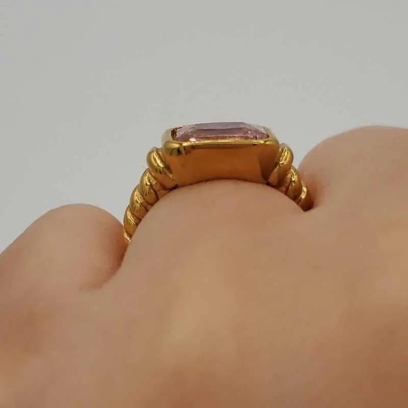 Elegant Big Stone Ring - Gold Plated Stainless Steel in Gold finish, with cubic zirconia stone on a neutral background