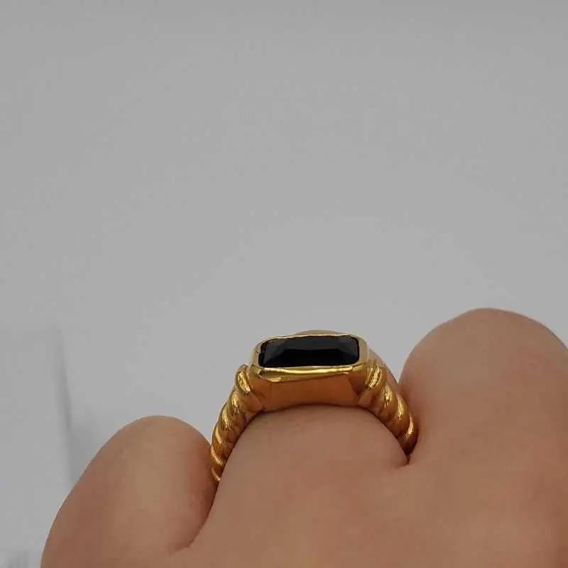Elegant Big Stone Ring - Gold Plated Stainless Steel in Gold finish, with cubic zirconia stone on a neutral background