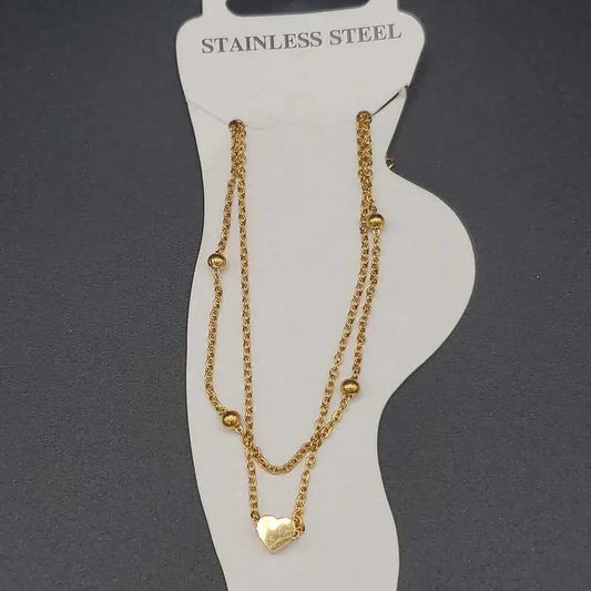 Elegant Heart Anklet in Gold finish on a neutral background