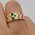 Enamel Checkerboard Band Ring