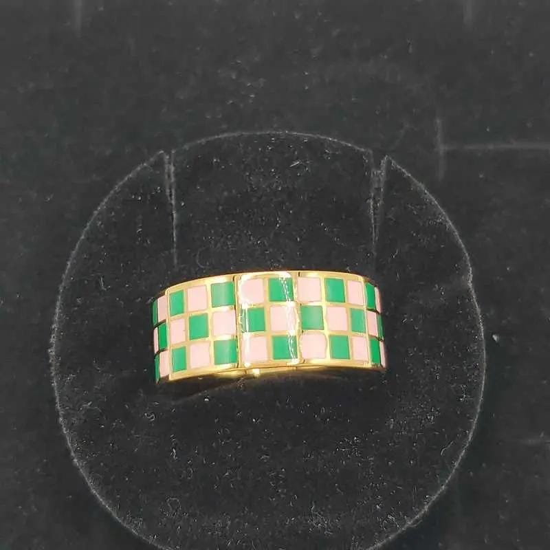 Enamel Checkerboard Ring - 21K Gold Plated Band in Gold finish on a neutral background