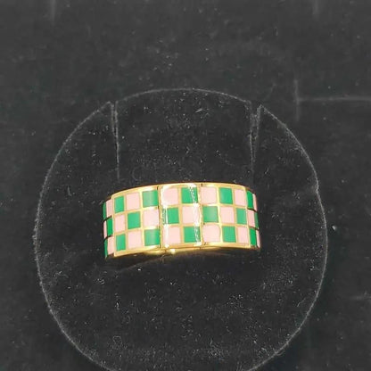 Enamel Checkerboard Ring