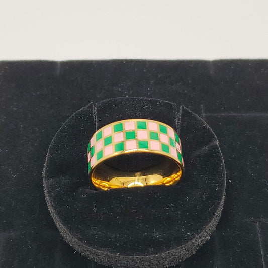 Enamel Checkerboard Ring - Siwar Gallery