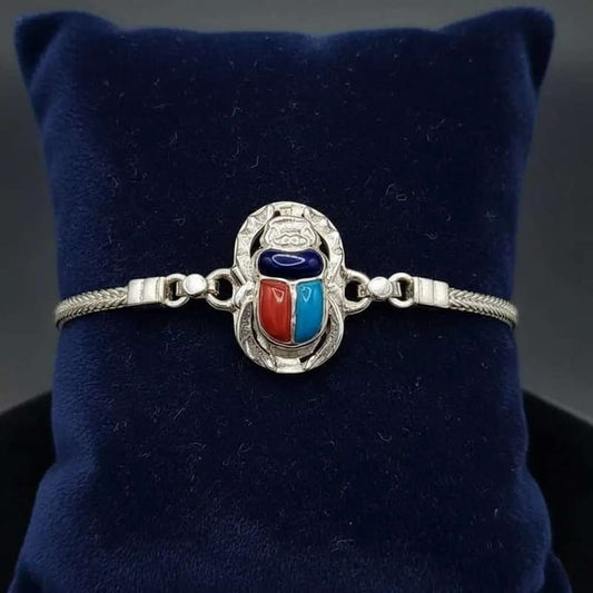 Ethereal Scarab Bracelet in Silver finish on a neutral background