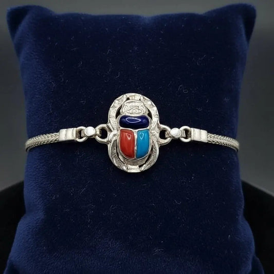 Ethereal Scarab Bracelet in Silver finish on a neutral background