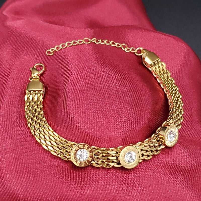Exquisite Italian Bracelet in Gold finish, with cubic zirconia stone on stones and Roman numerals